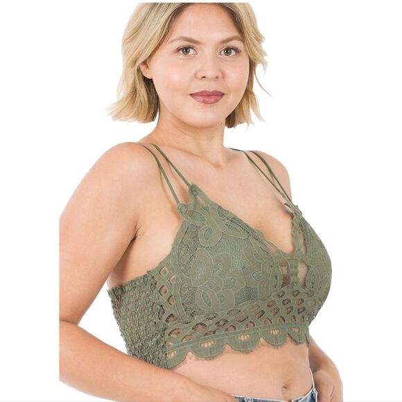Zenana Light Olive Plus Size Bralette GORGEOUS LACE - Picture 8 of 10